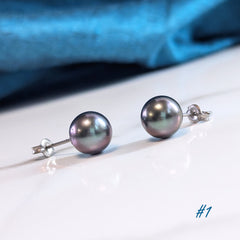 Large Pearl Earrings - Tahitian Black Pearls and Nickel Free Titanium - 9mm
