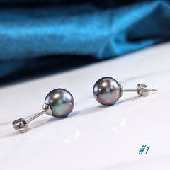 Large Pearl Earrings - Tahitian Black Pearls and Nickel Free Titanium - 9mm