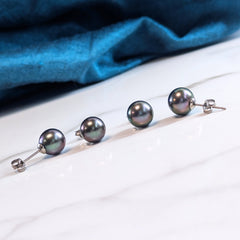 Large Pearl Earrings - Tahitian Black Pearls and Nickel Free Titanium - 9mm
