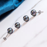 Large Pearl Earrings - Tahitian Black Pearls and Nickel Free Titanium - 9mm