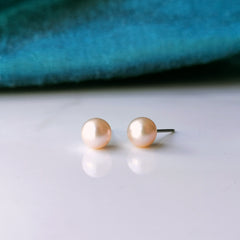 Freshwater Pearl Earrings - Peach Pearl Studs On Nickel Free Titanium