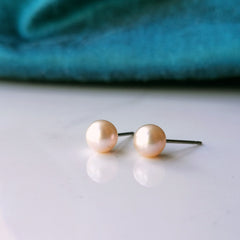Freshwater Pearl Earrings - Peach Pearl Studs On Nickel Free Titanium