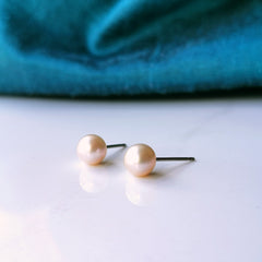 Freshwater Pearl Earrings - Peach Pearl Studs On Nickel Free Titanium