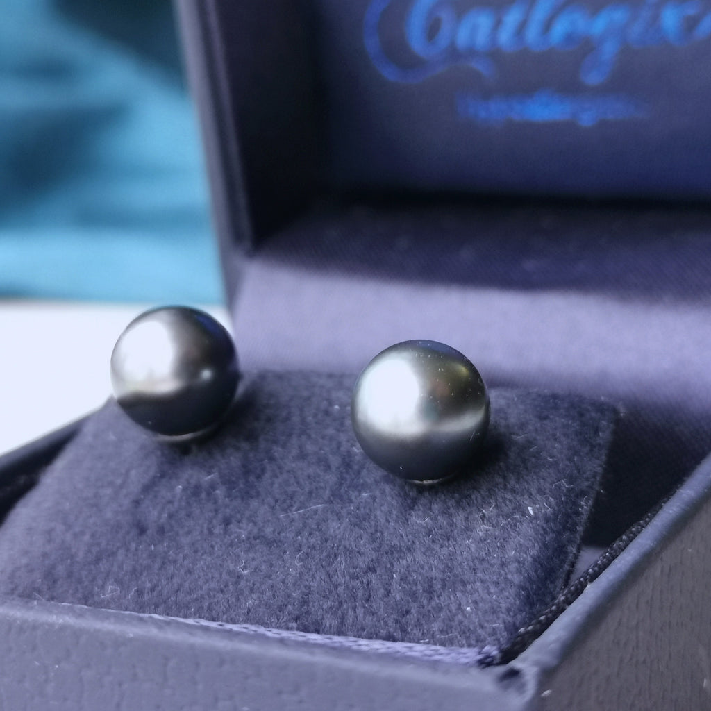 Black Pearl Earrings - Tahitian Pearls on Hypoallergenic Titanium - 8mm