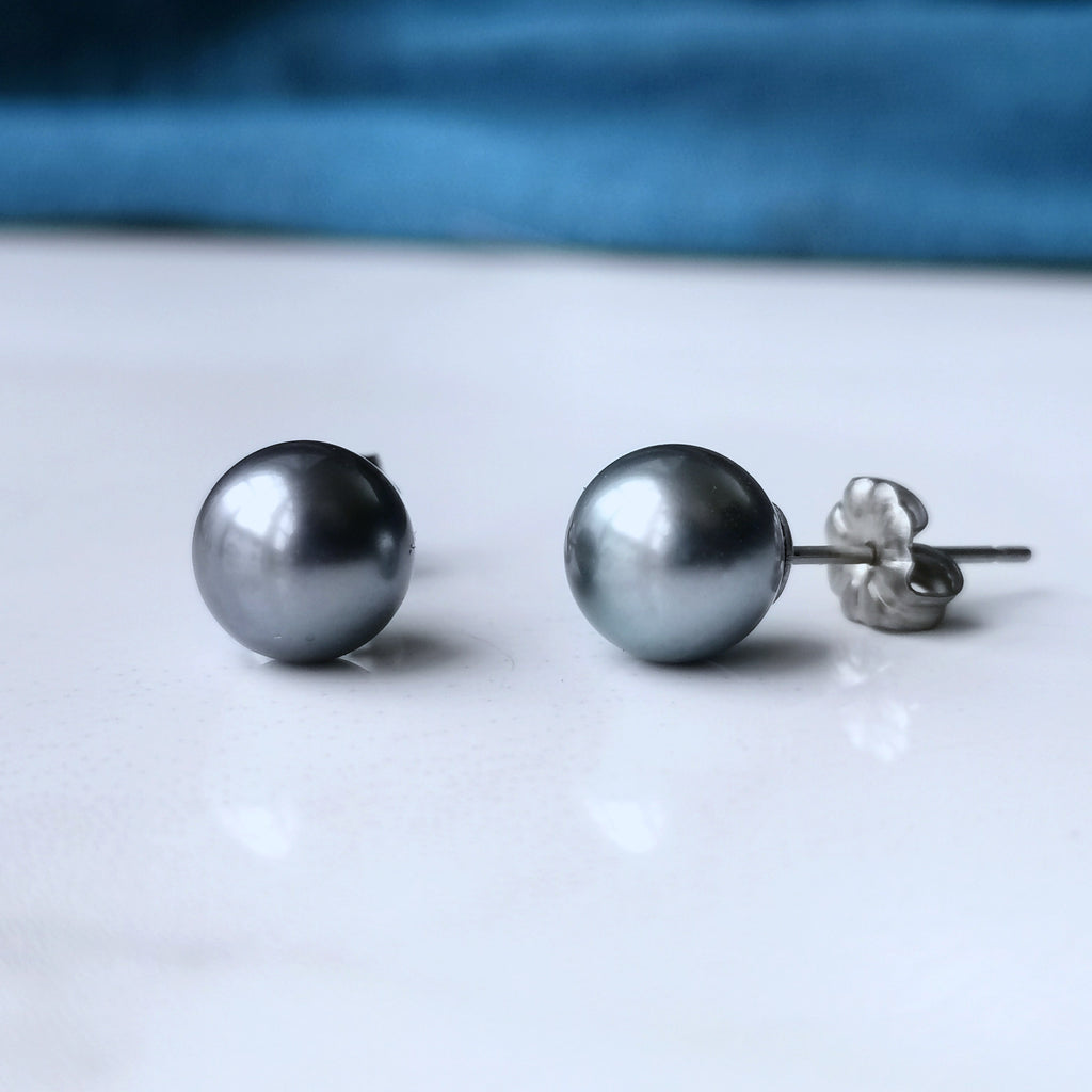 Black Pearl Earrings - Tahitian Pearls on Hypoallergenic Titanium - 8mm