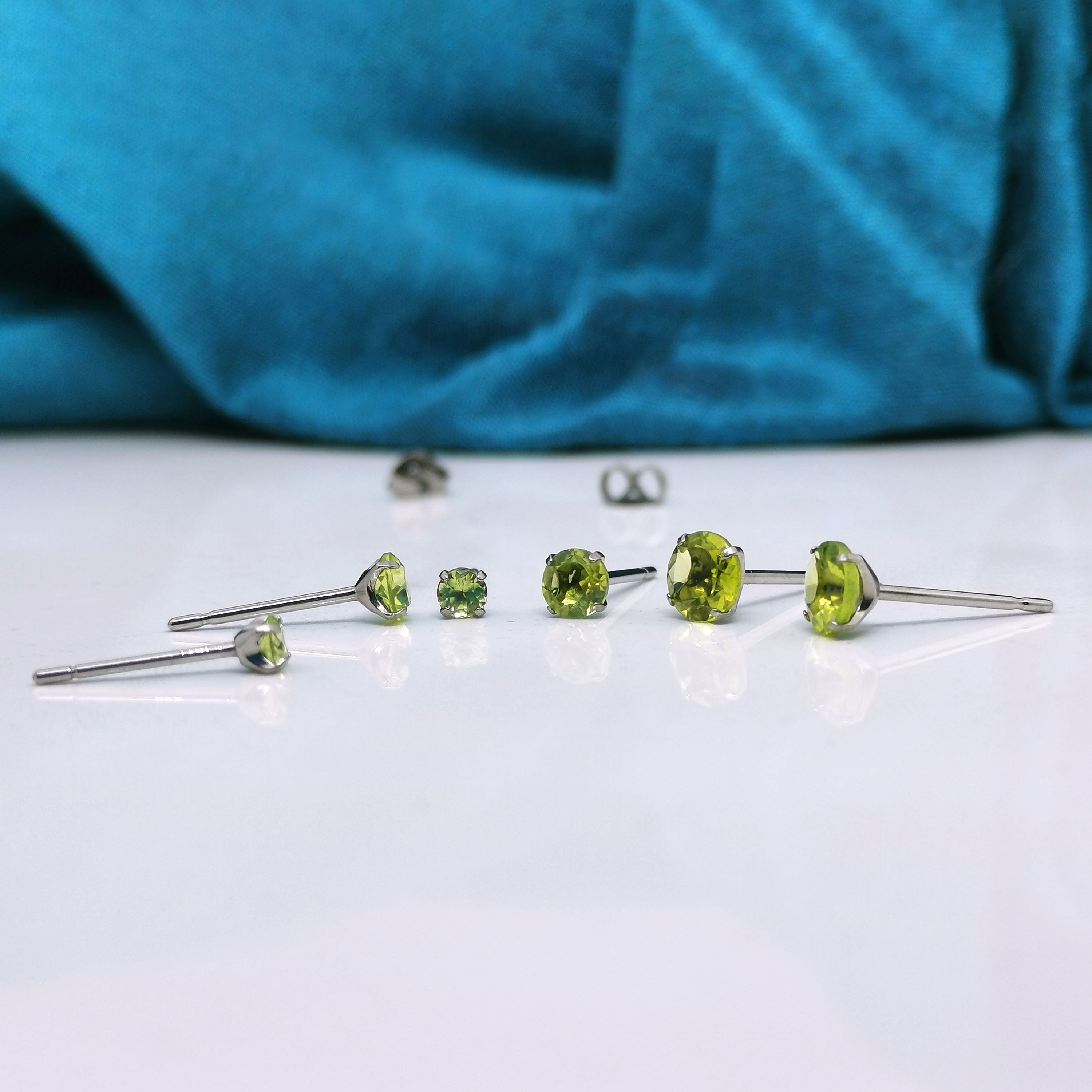 Peridot earrings, titanium studs 3mm 4mm 5mm
