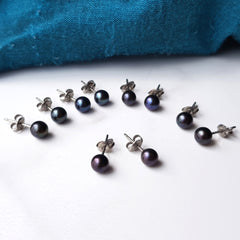 Pearl Stud Earrings - Black Pearl Akoya Earrings on Nickel Free Titanium