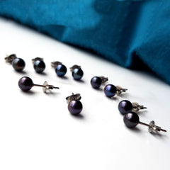 Pearl Stud Earrings - Black Pearl Akoya Earrings on Nickel Free Titanium