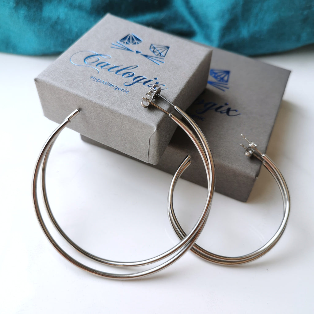 Titanium Hoop Earrings in Smaller 45mm and Larger 60mm Sizes