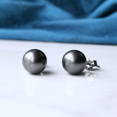 Large Pearl Earrings - Tahitian Black Pearls and Nickel Free Titanium - 10mm