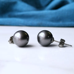 Large Pearl Earrings - Tahitian Black Pearls and Nickel Free Titanium - 10mm