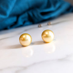 Golden South Sea Pearls - Gold Pearl Earrings and Hypoallergenic Titanium