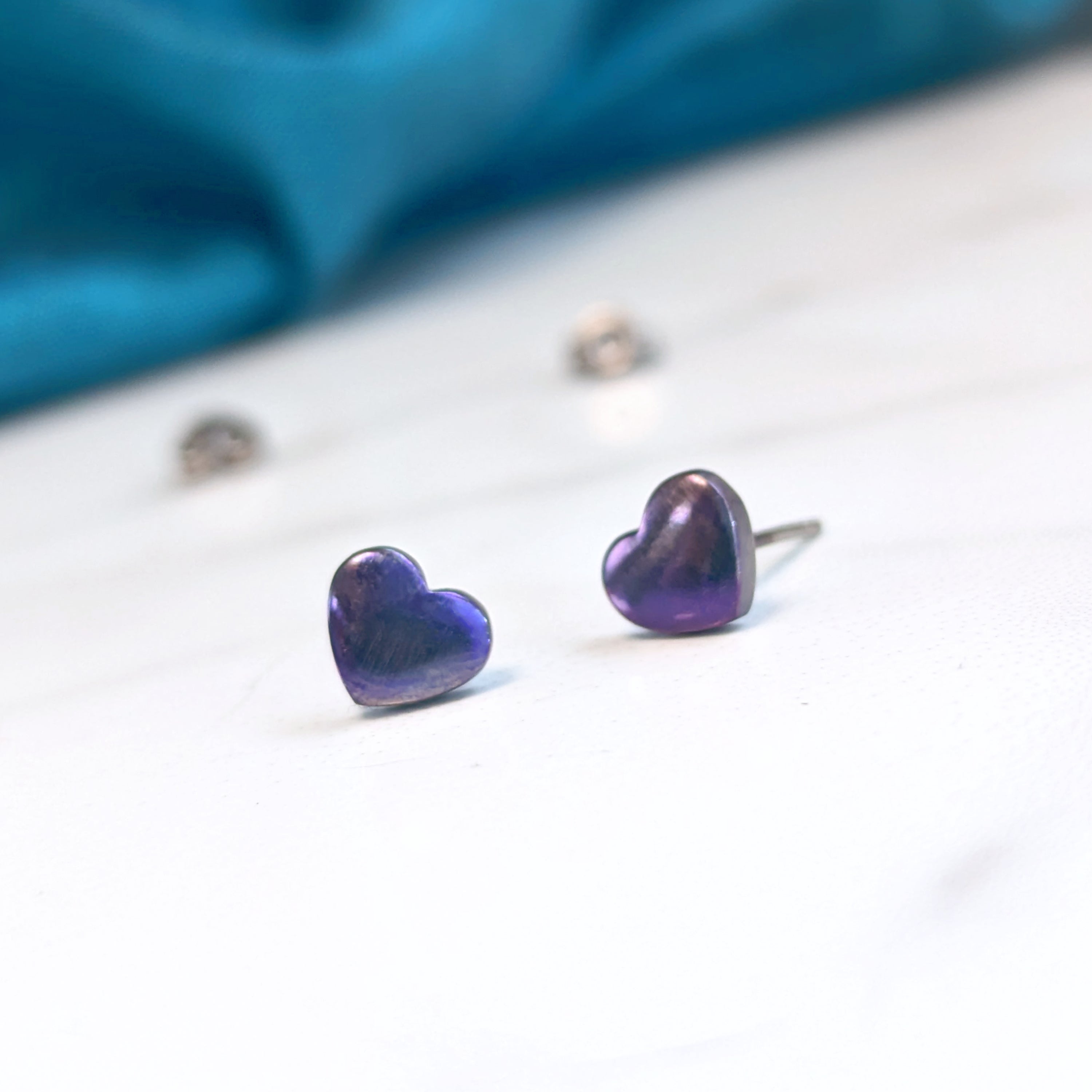 Titanium Stud Earrings - Heart Earrings in 5 Colours - 7mm