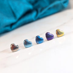 Titanium Stud Earrings - Heart Earrings in 5 Colours - 7mm