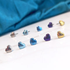 Titanium Stud Earrings - Heart Earrings in 5 Colours - 7mm