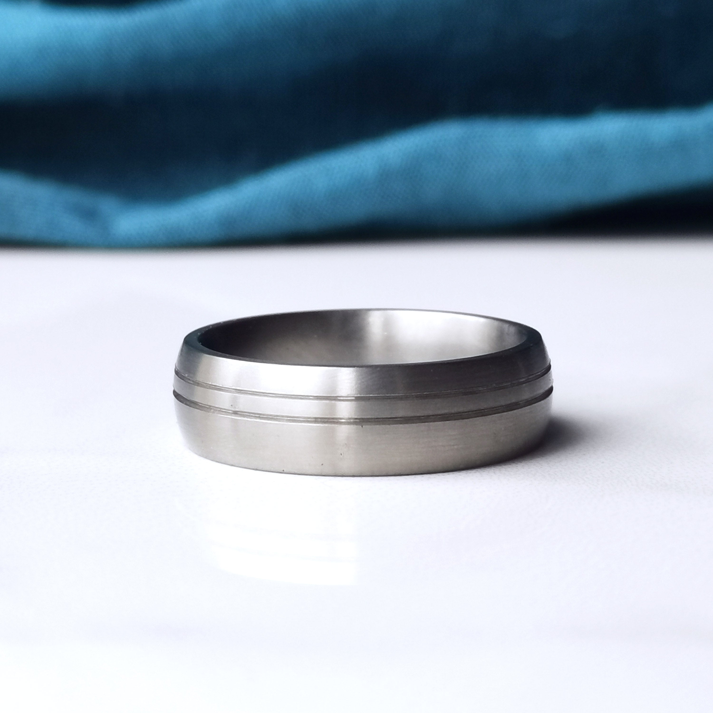 Matte Titanium Wedding Ring Double Line