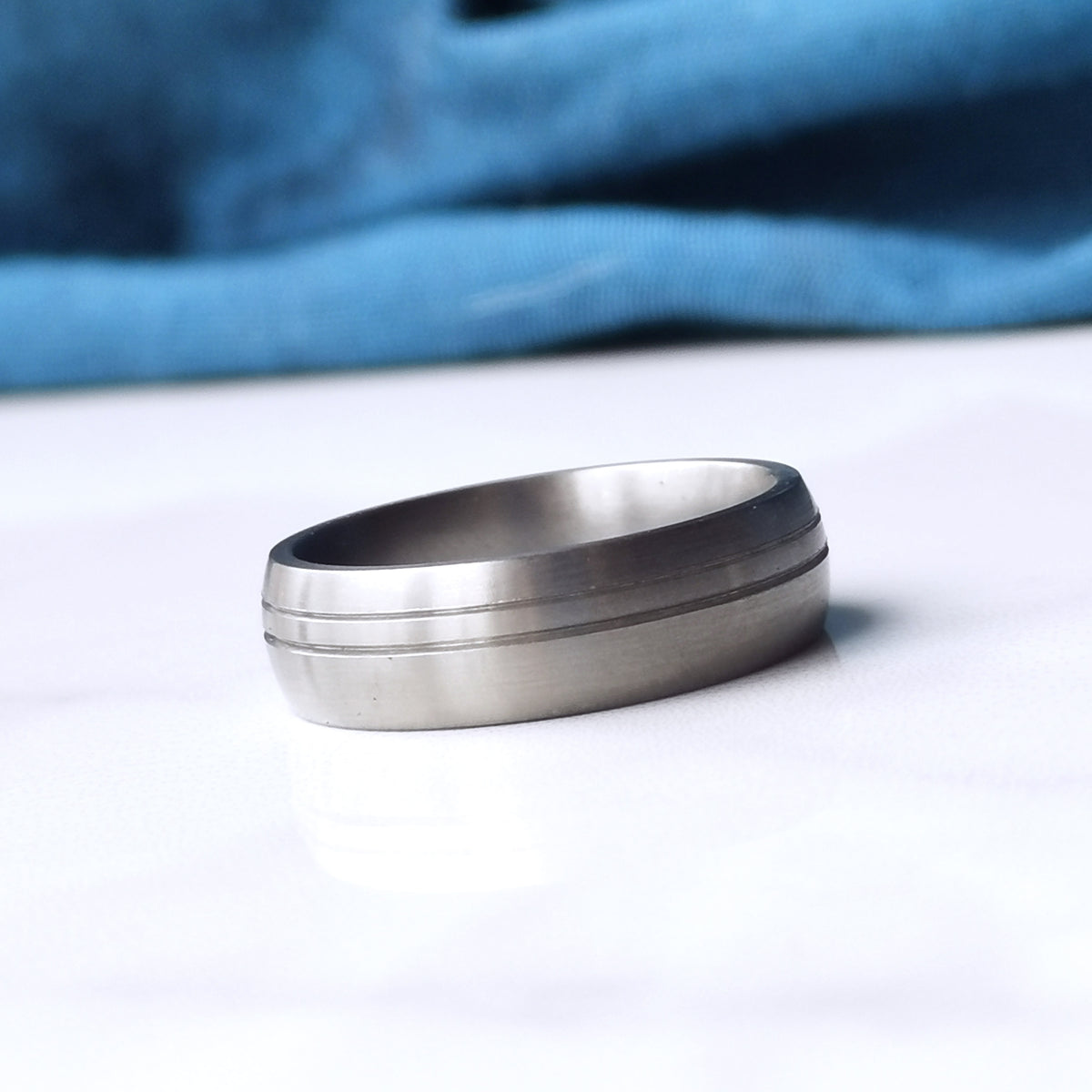 Matte Titanium Wedding Ring Double Line