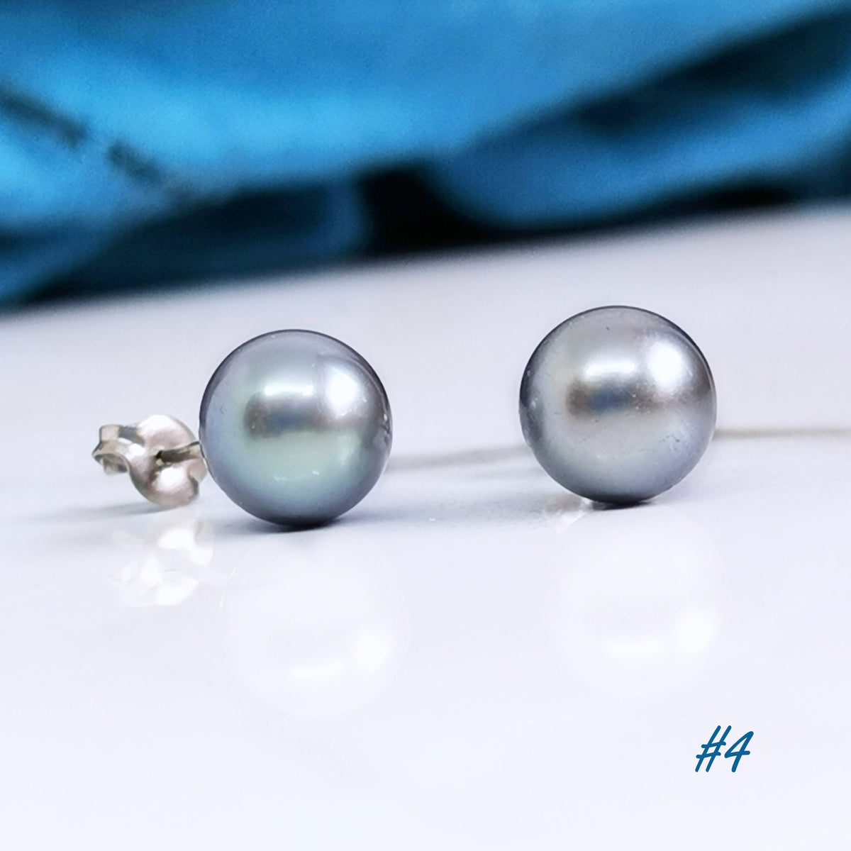 titanium Tahitian pearl stud earrings