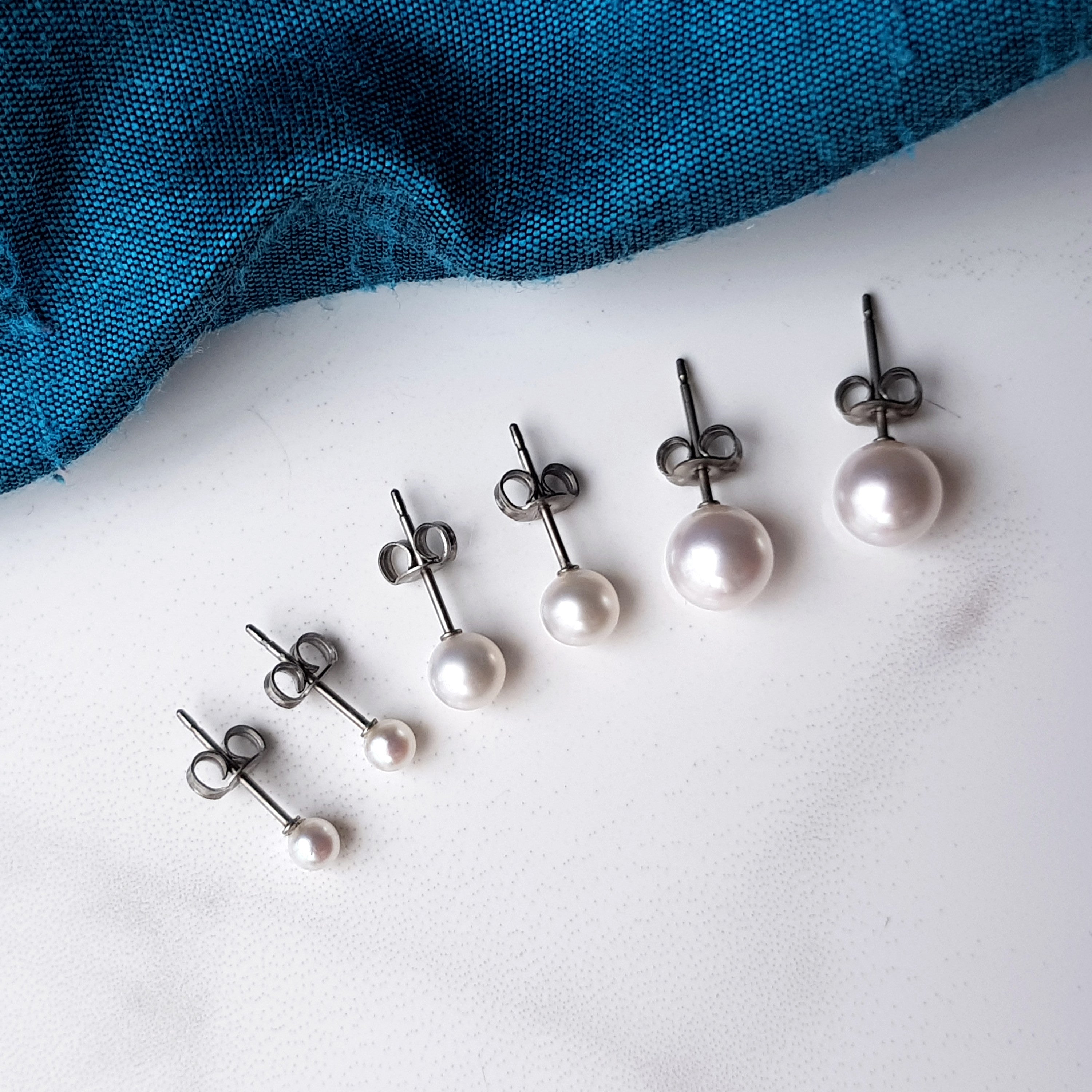 Pearl Stud Earrings - White Akoya Pearl Earrings and Hypoallergenic Titanium