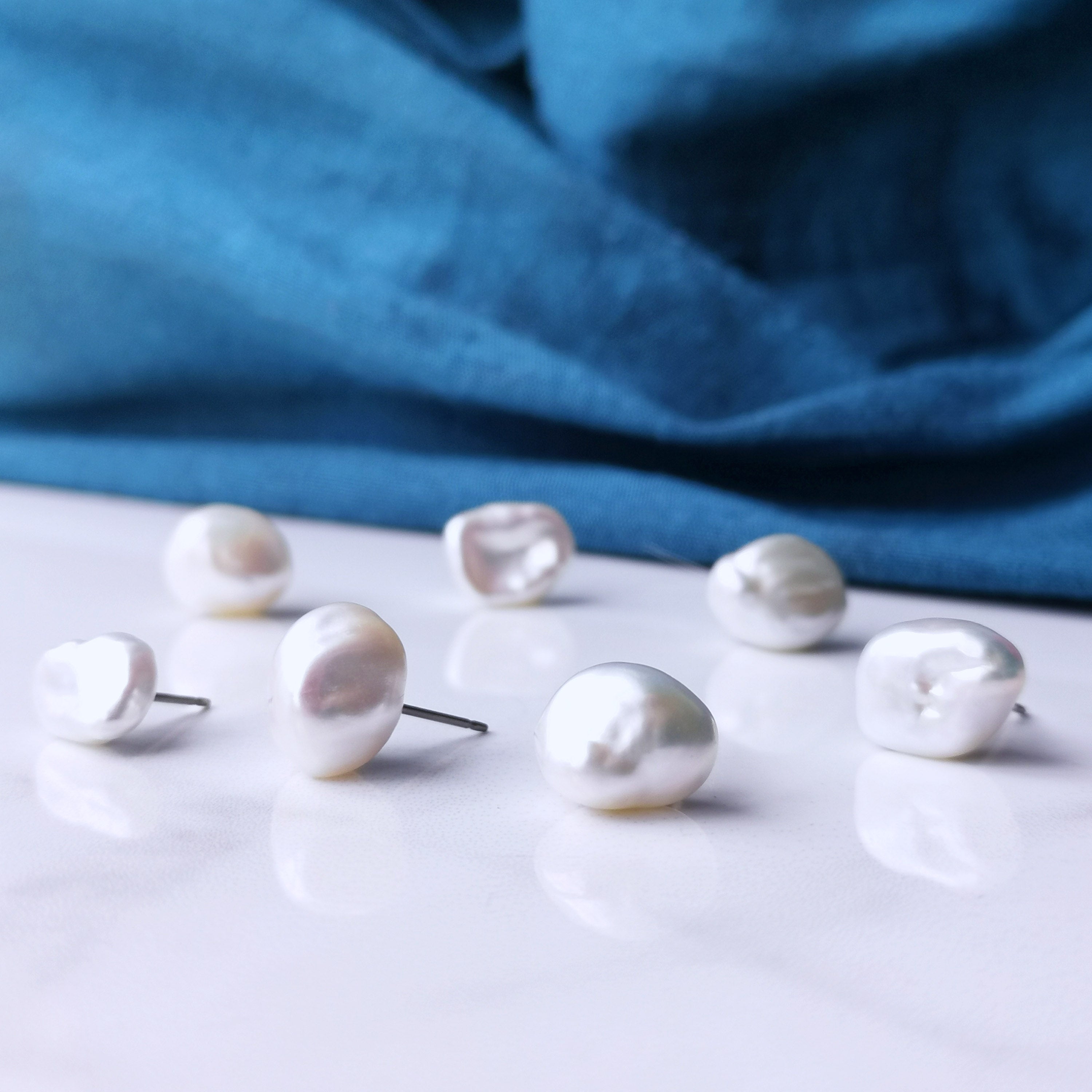 Baroque Pearl Earrings - White Keshi Earrings on Skin Safe Titanium - 10mm