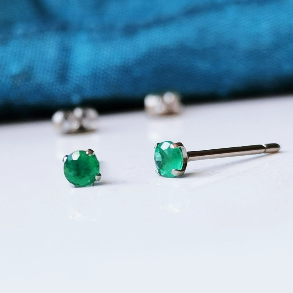 Emerald Earrings on Nickel Free Titanium 3mm, 4mm, 5mm, 6mm