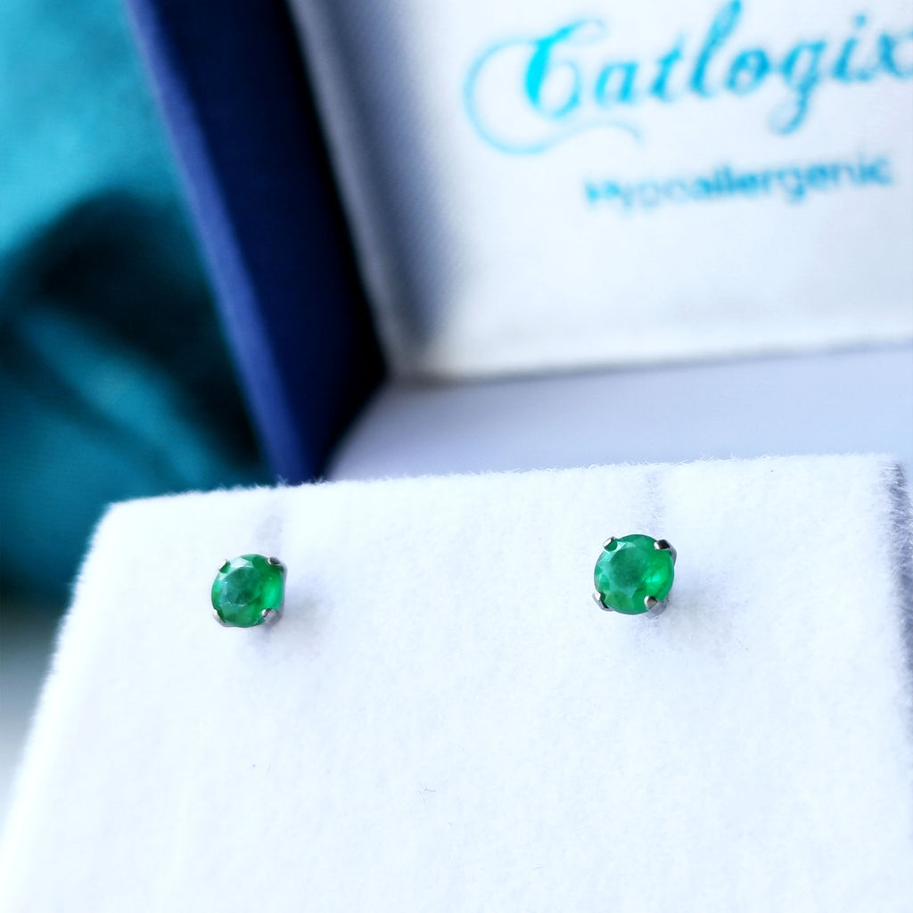 Emerald Earrings on Nickel Free Titanium - 3mm