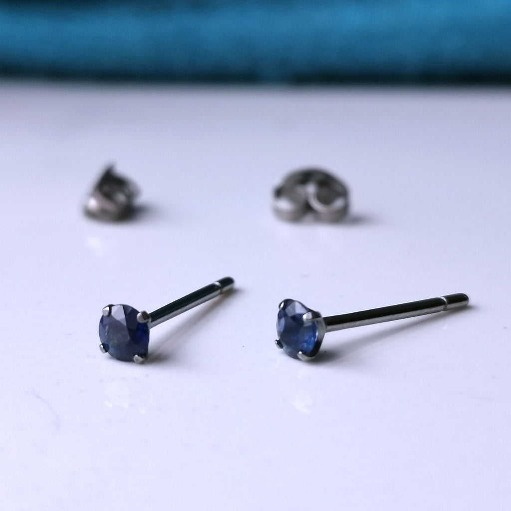 Sapphire Earrings on Hypoallergenic Titanium - 3mm