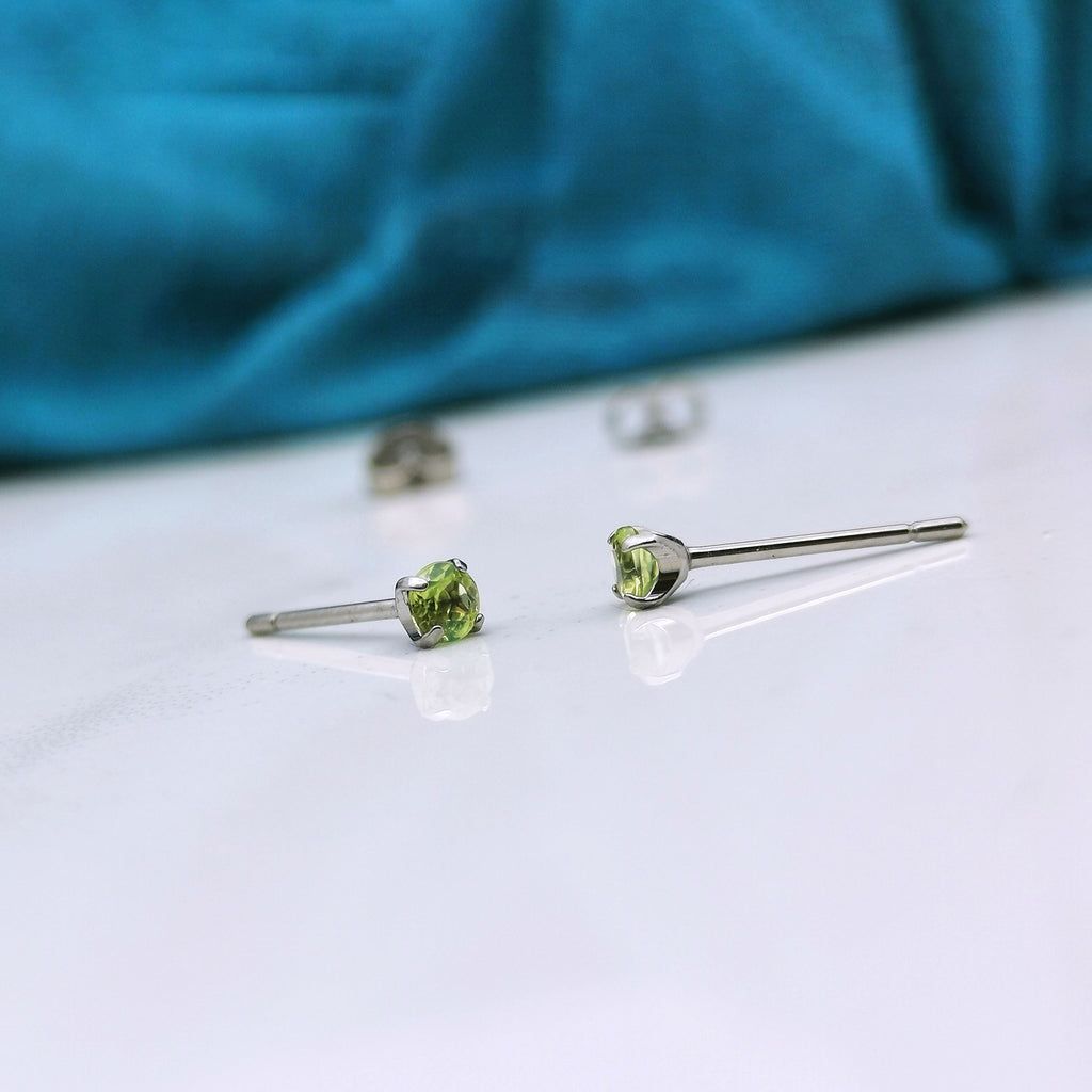 Peridot earrings, hypoallergenic titanium studs 3mm