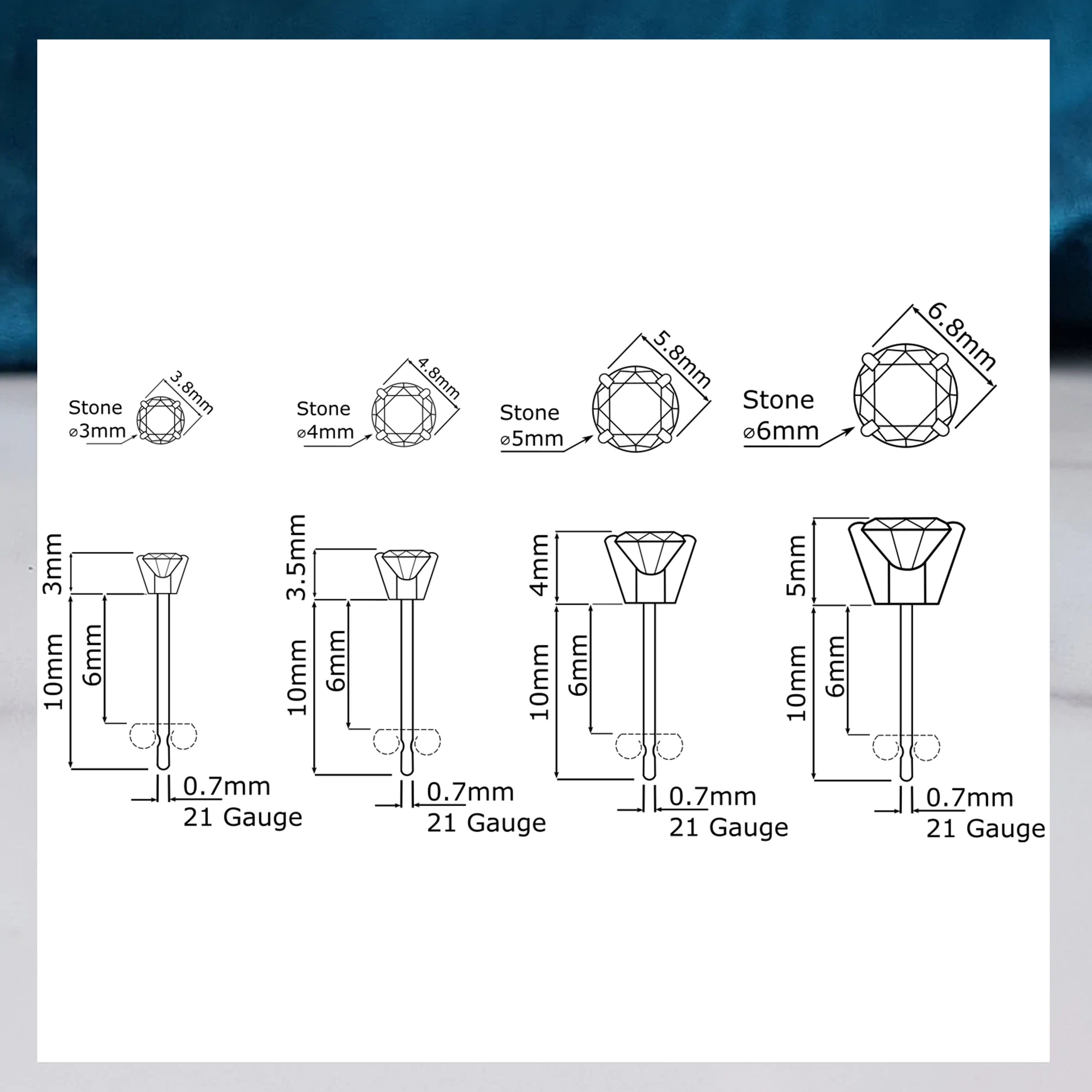 titanium gemstone earrings size guide uk