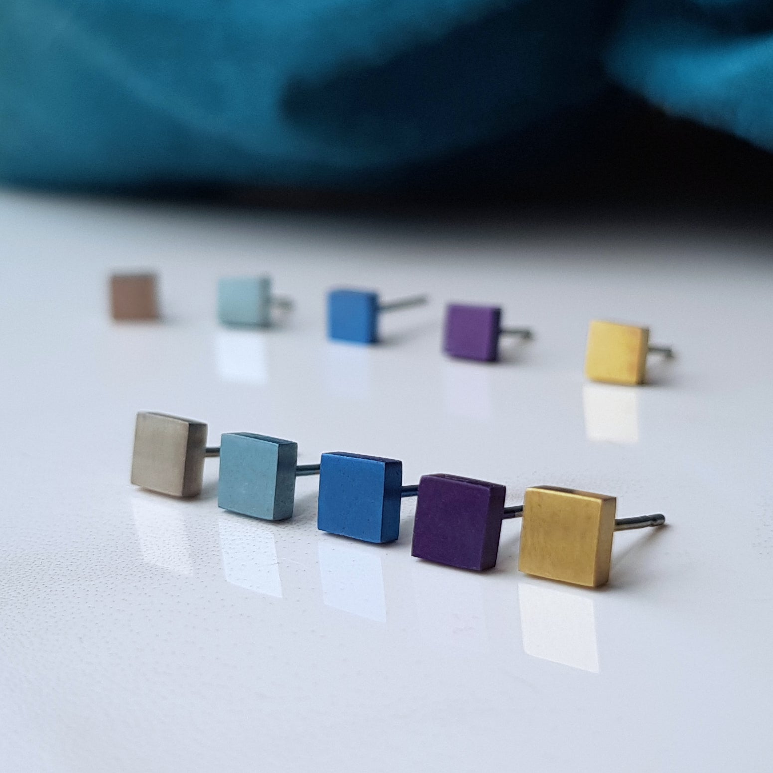 geometric square titanium stud earrings certified