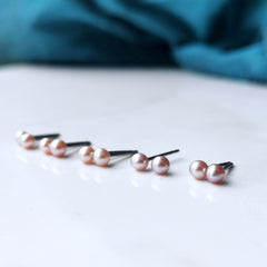 Freshwater Pearl Earrings - Pink Pearl Studs On Nickel Free Titanium