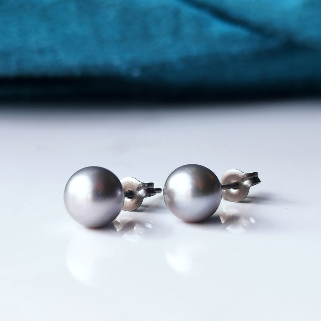Freshwater Pearl Earrings - Grey Pearl Earrings and Hypoallergenic Titanium