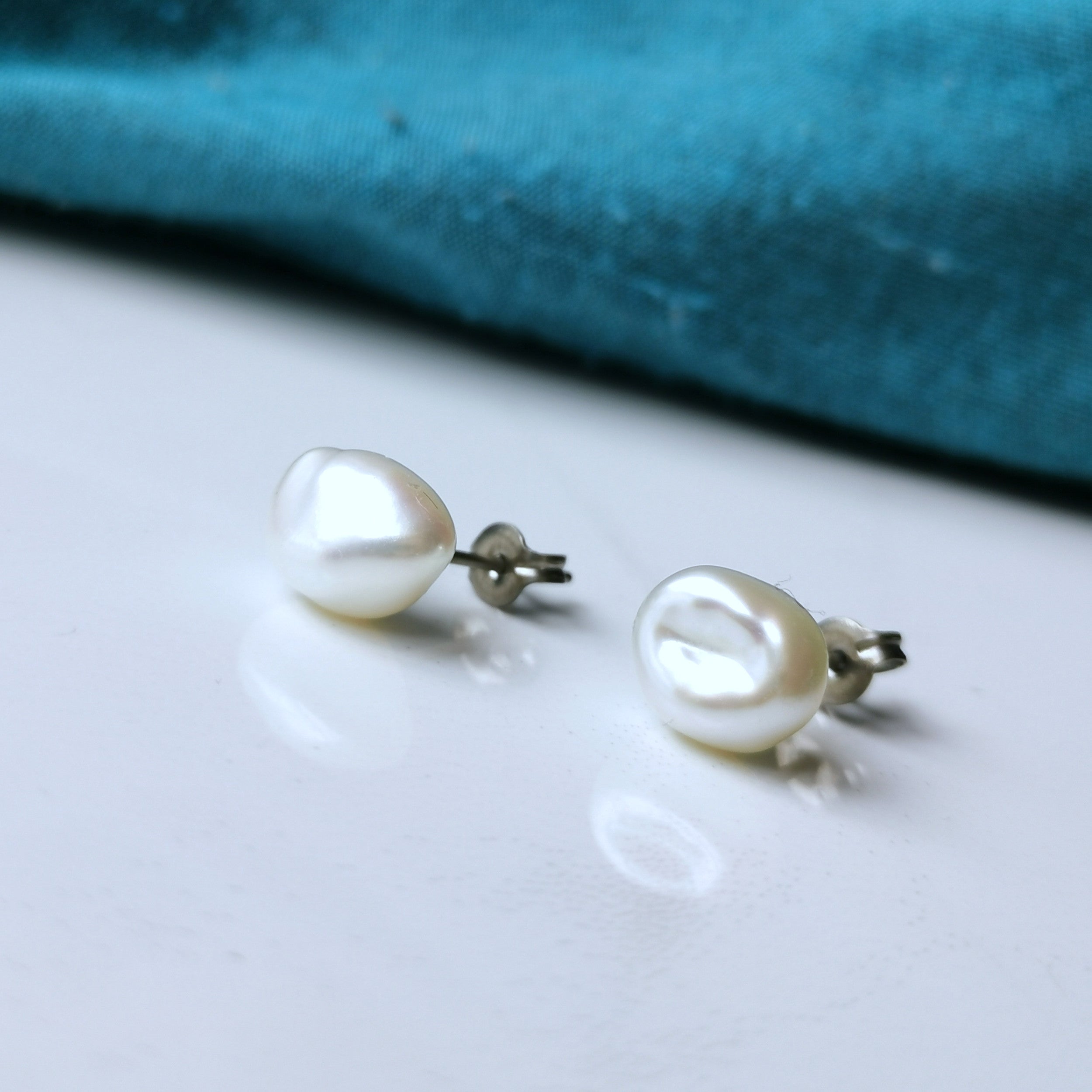 Baroque Pearl Earrings White Keshi Pearls and Hypoallergenic Titaniu CATLOGIX