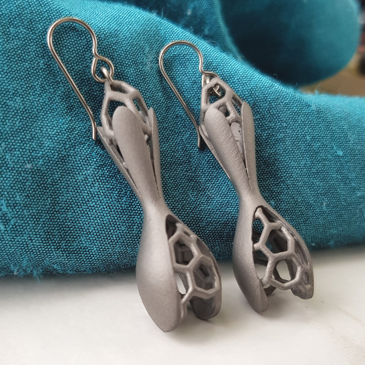 Titanium Seed Pod, 3D Printed Drop Earrings