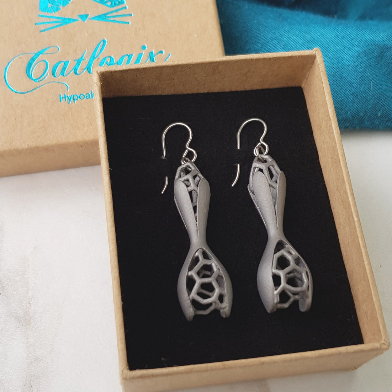 Titanium Seed Pod, 3D Printed Drop Earrings