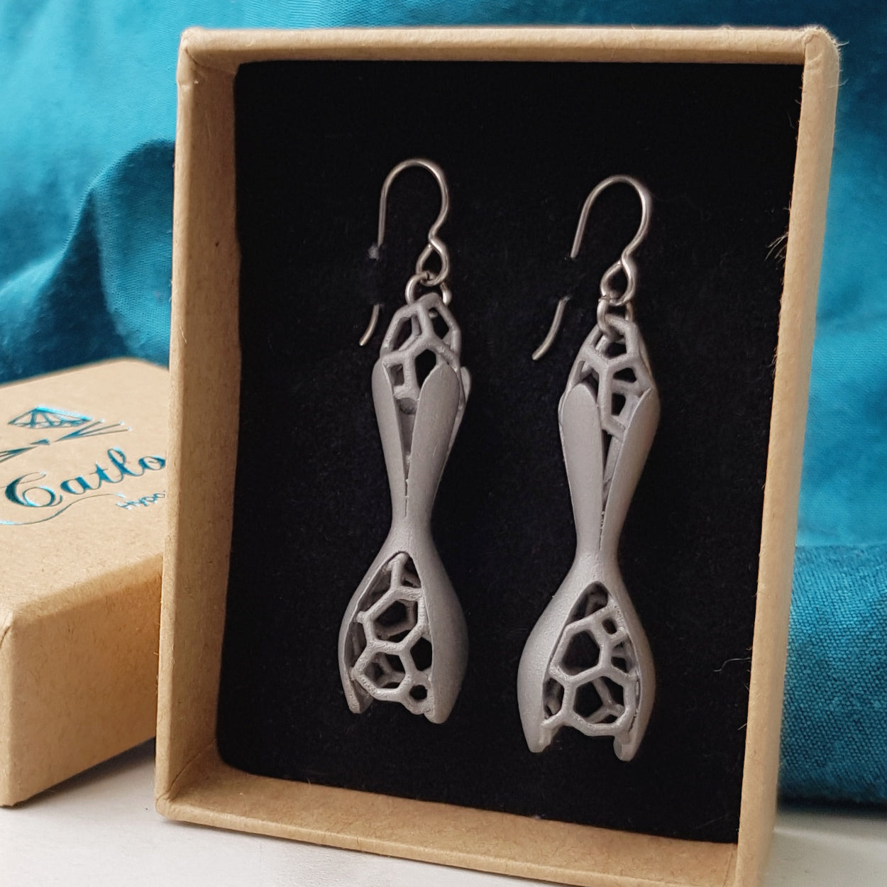 Titanium Seed Pod, 3D Printed Drop Earrings