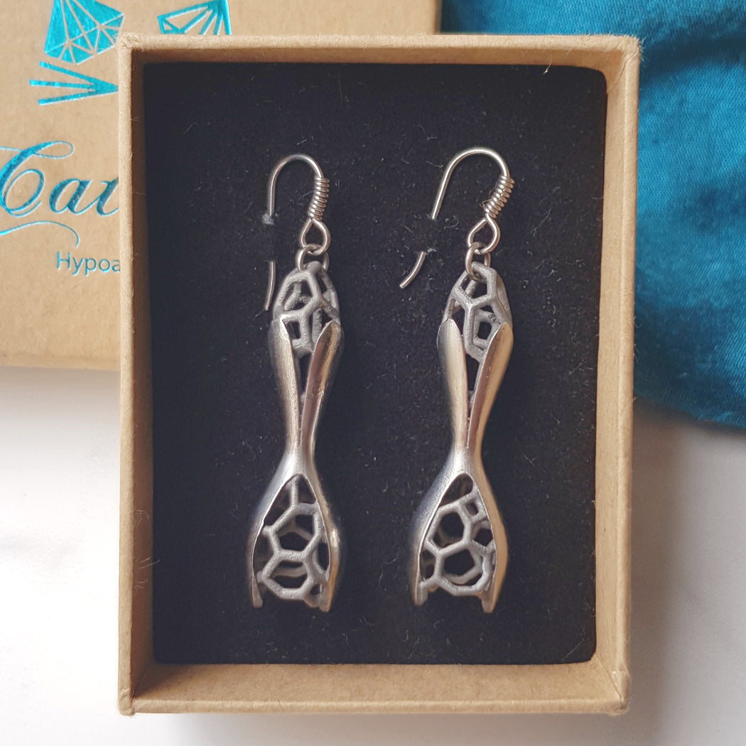 Titanium Seed Pod, 3D Printed Drop Earrings