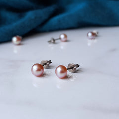 Freshwater Pearl Earrings - Pink Pearl Studs On Nickel Free Titanium