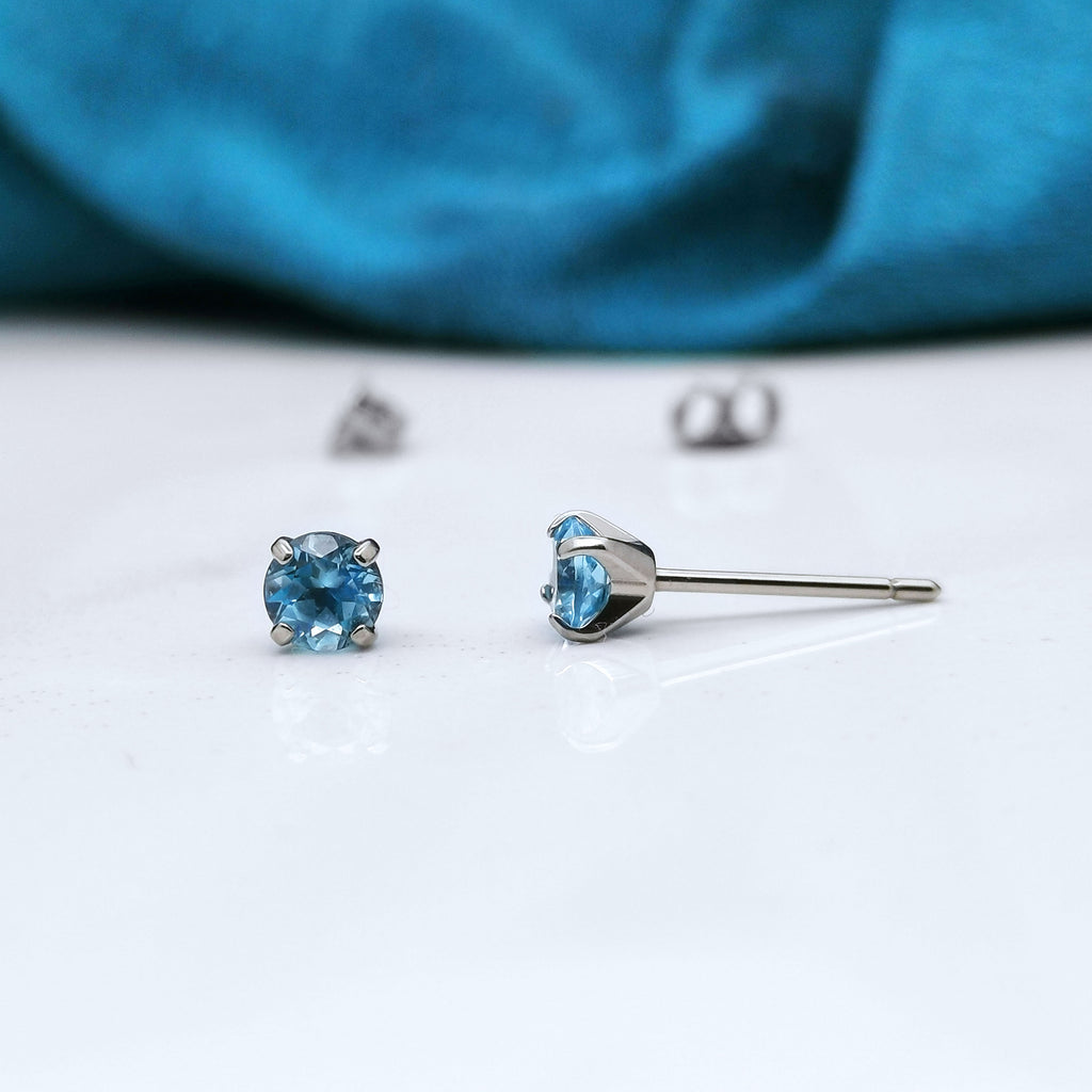 blue topaz titanium earrings 4mm 