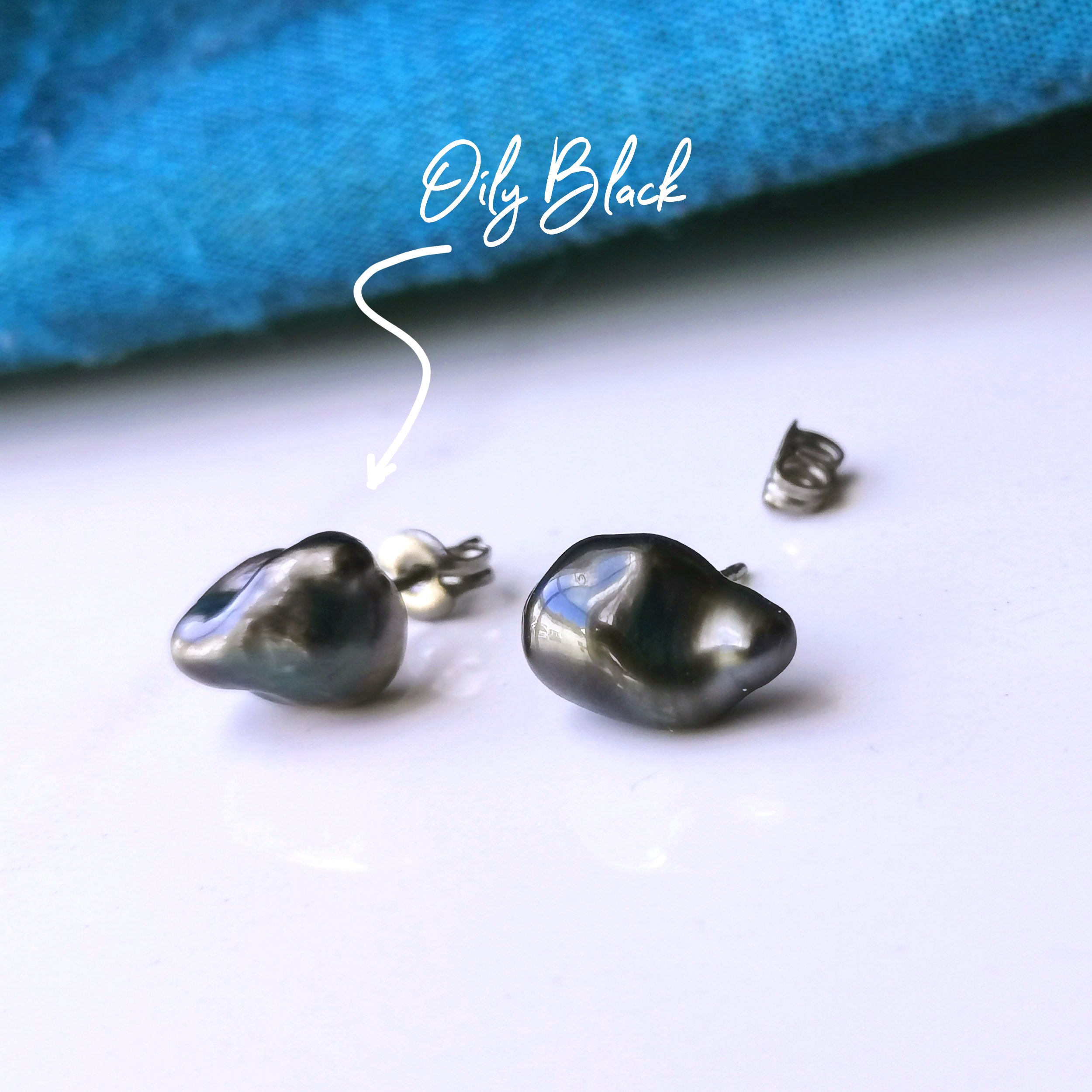 Tahitian Pearl Earrings - Black Pearl Keshi Studs on Nickel Free Titanium