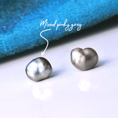 Tahitian Pearl Earrings - Black Pearl Keshi Studs on Nickel Free Titanium