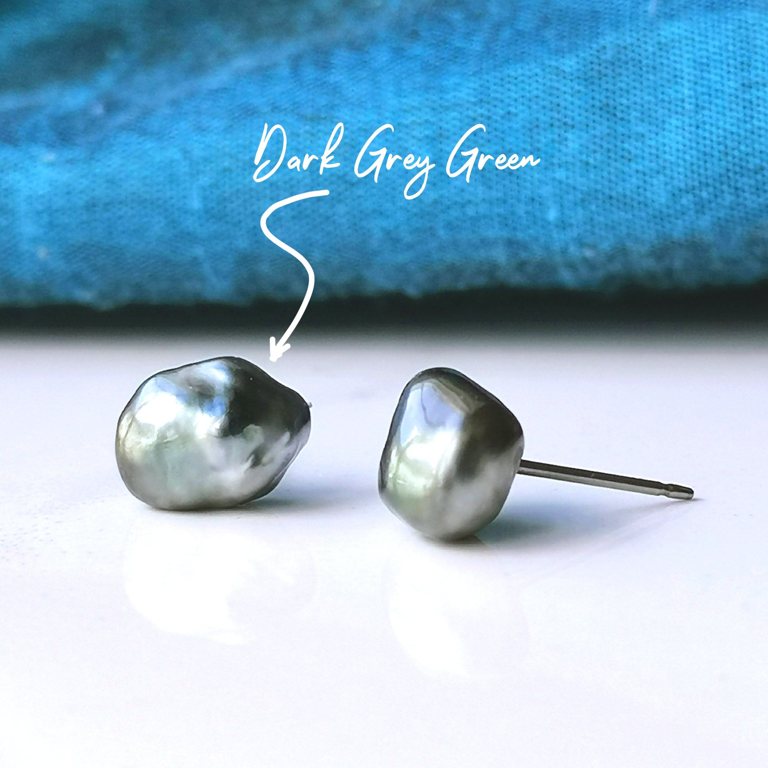 Tahitian Pearl Earrings - Black Pearl Keshi Studs on Nickel Free Titanium