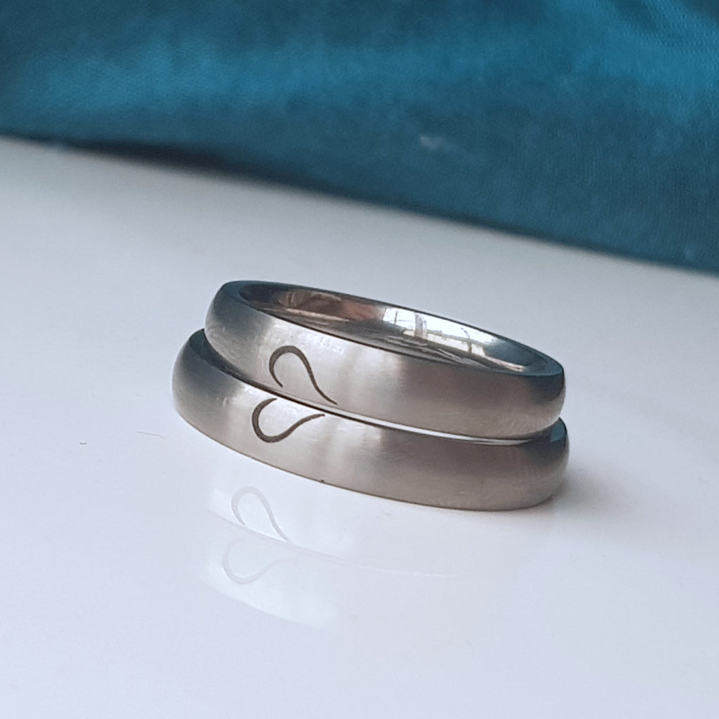 titanium ring matching heart couples ring engraved both matte