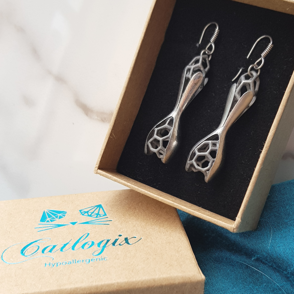 Titanium Seed Pod, 3D Printed Drop Earrings