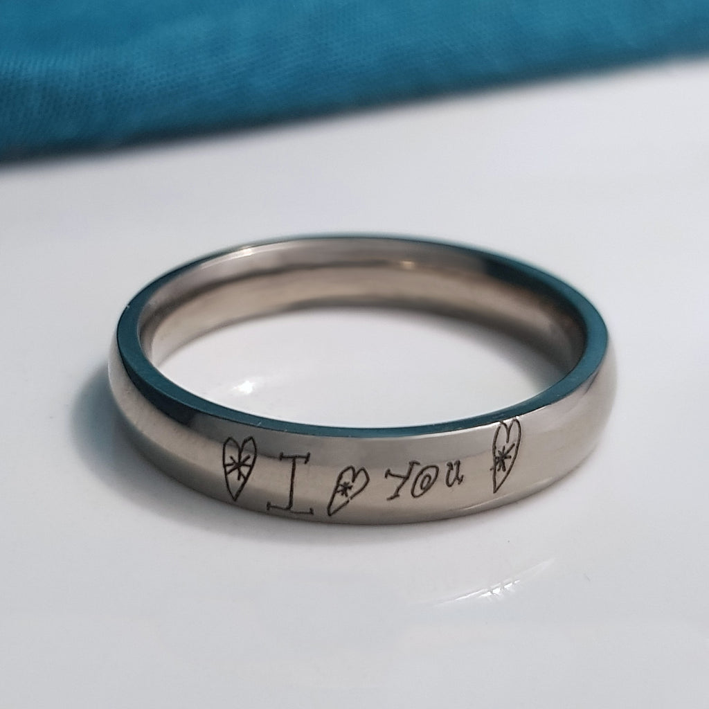 Titanium Handwriting Engraved Ring