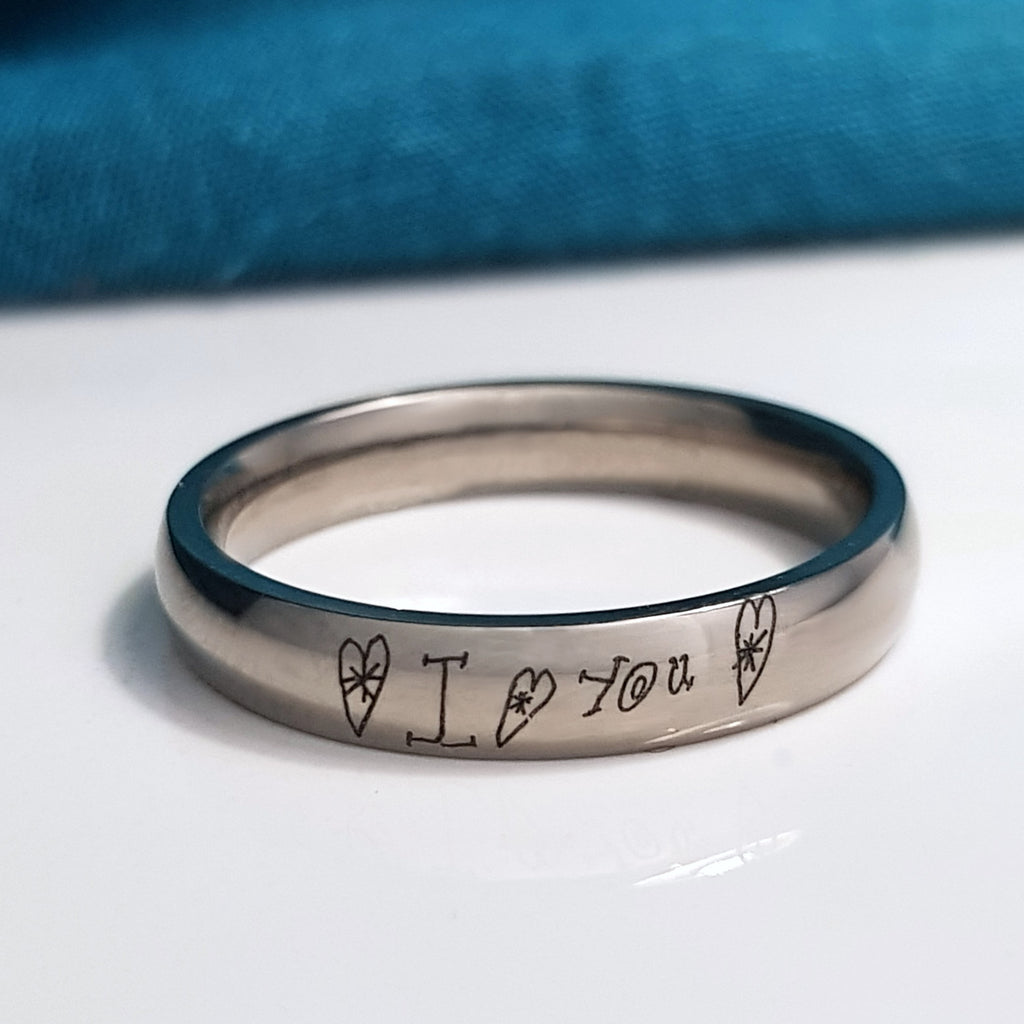 Titanium Handwriting Engraved Ring