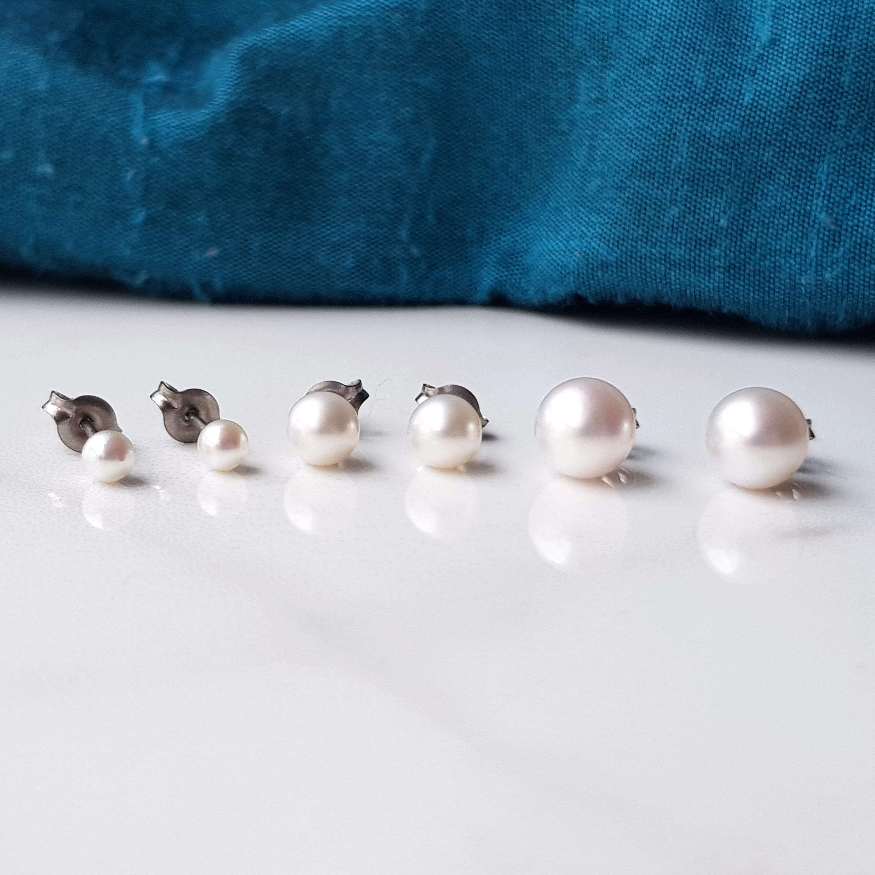 Pearl Stud Earrings - White Akoya Pearl Earrings and Hypoallergenic Titanium