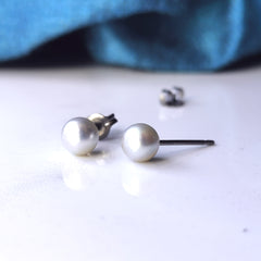 Pearl Stud Earrings - Grey Akoya Pearls and Skin Safe Titanium