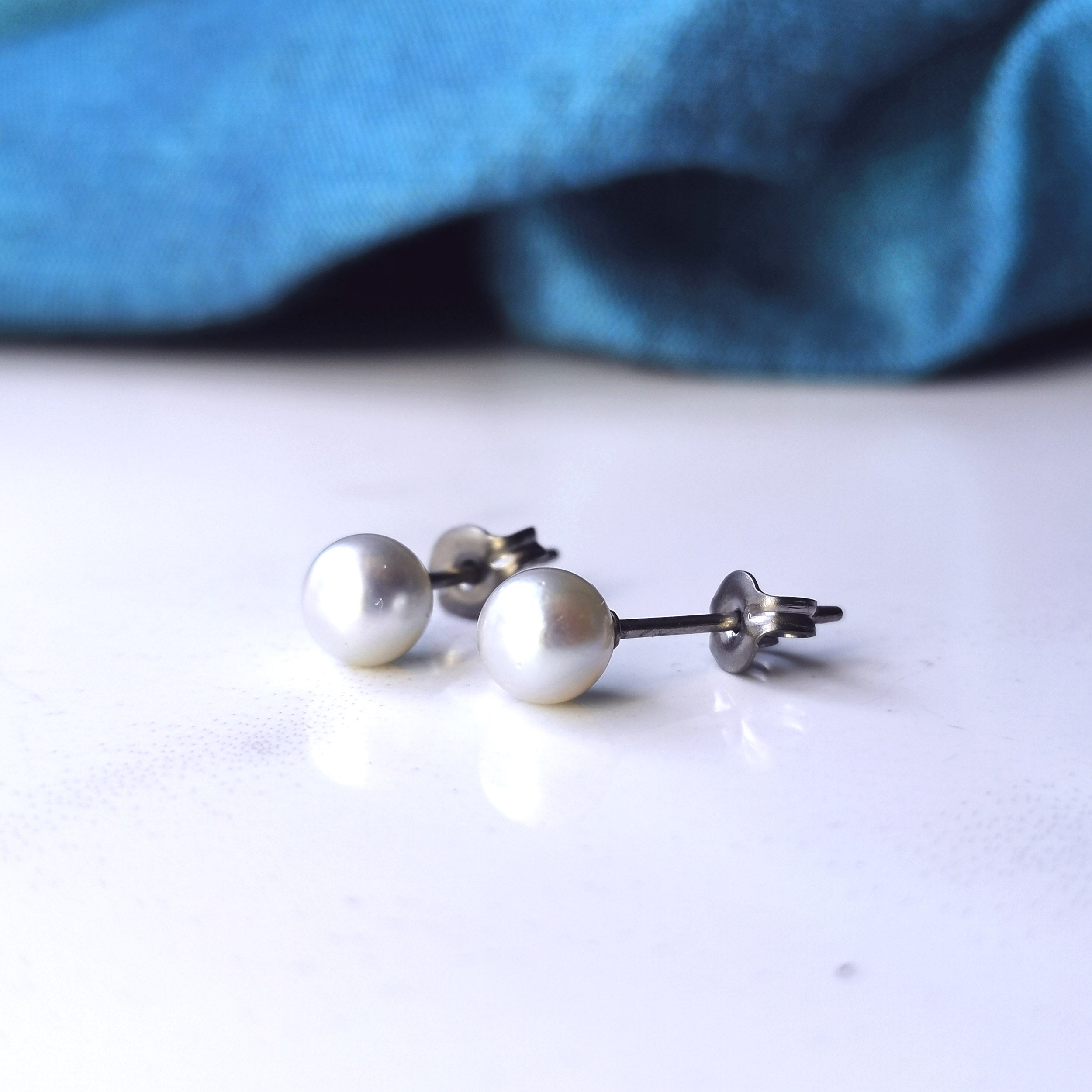 Pearl Stud Earrings - Grey Akoya Pearls and Skin Safe Titanium