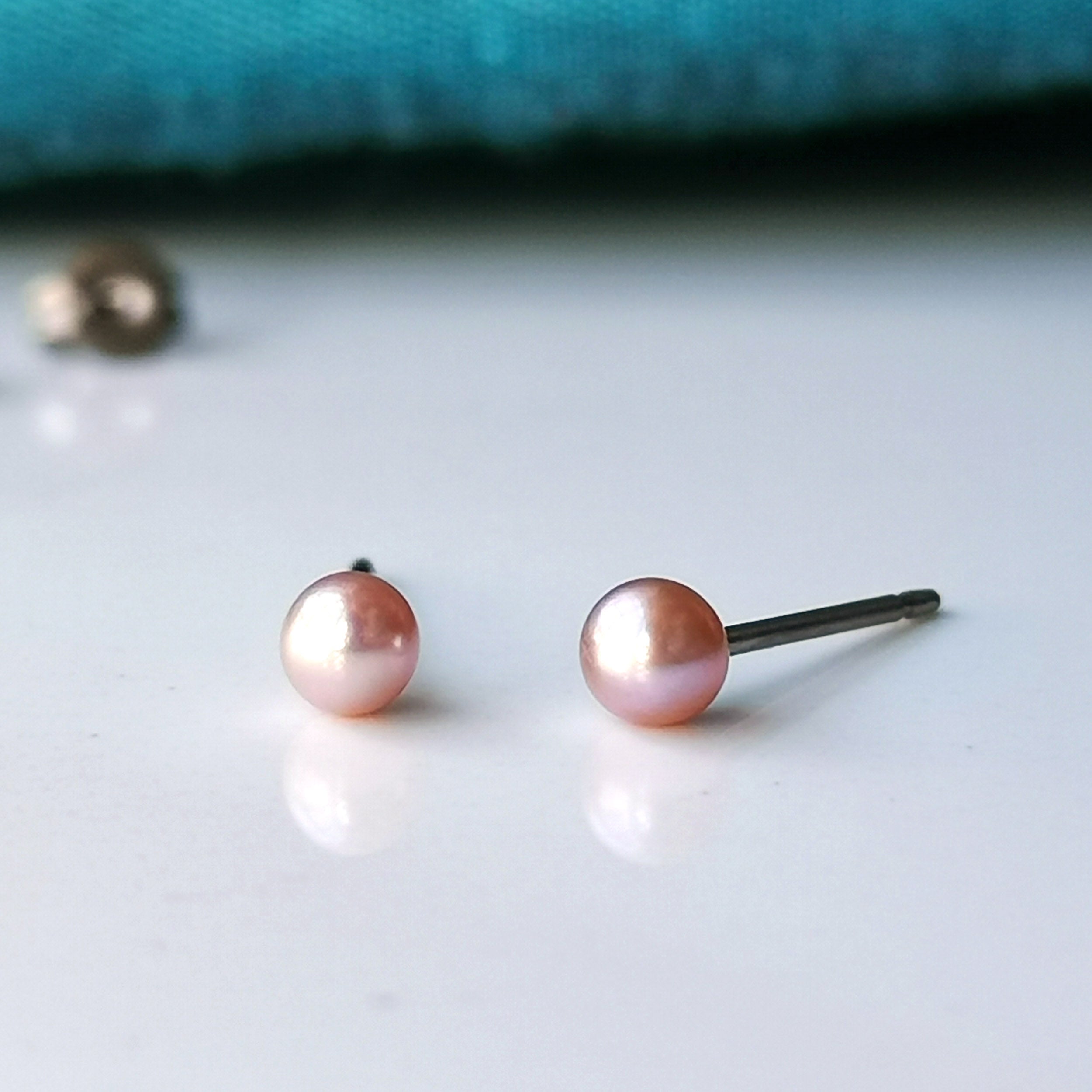 Freshwater Pearl Earrings - Pink Pearl Studs On Nickel Free Titanium